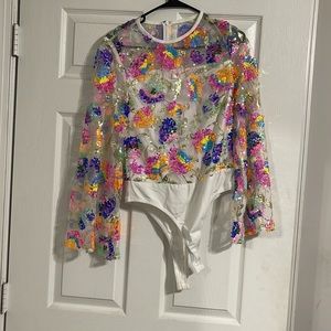 Northern lights Sequin body suit Southern fried chics